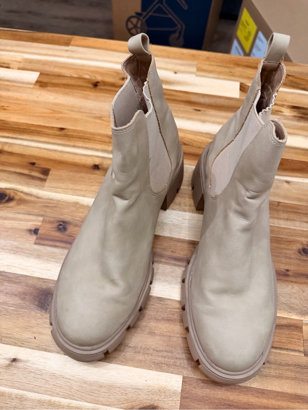 Madden Girl Beige Chunky Chelsea Lug Boots